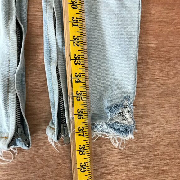 MNML Jeans Men 28x29 Blue Low Rise Raw Hem Distressed Ankle Zip Button Fly Biker - Picture 5 of 15